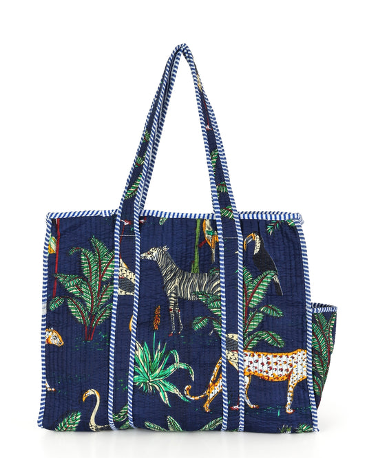 Blue Quilted Cotton Tote Bag