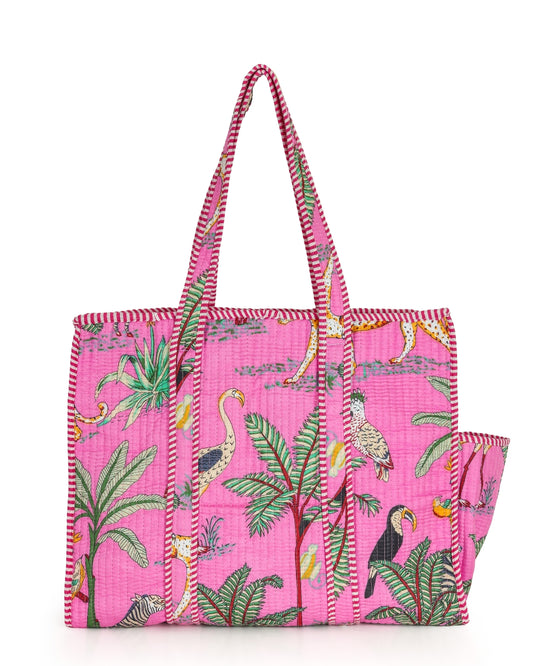 Pink Quilted Cotton Tote Bag