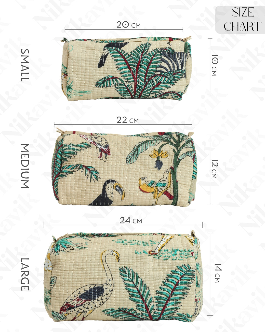 Beige Handcrafted Quilted Cotton Pouch Set – Pack of 3