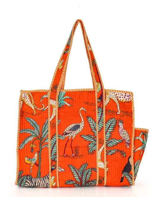Orange Quilted Cotton Tote Bag