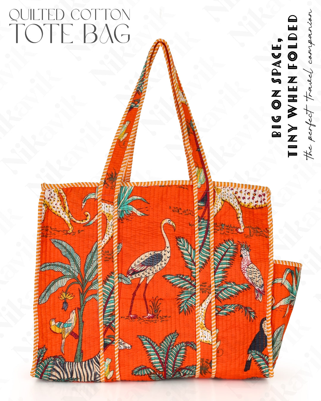 Orange Quilted Cotton Tote Bag