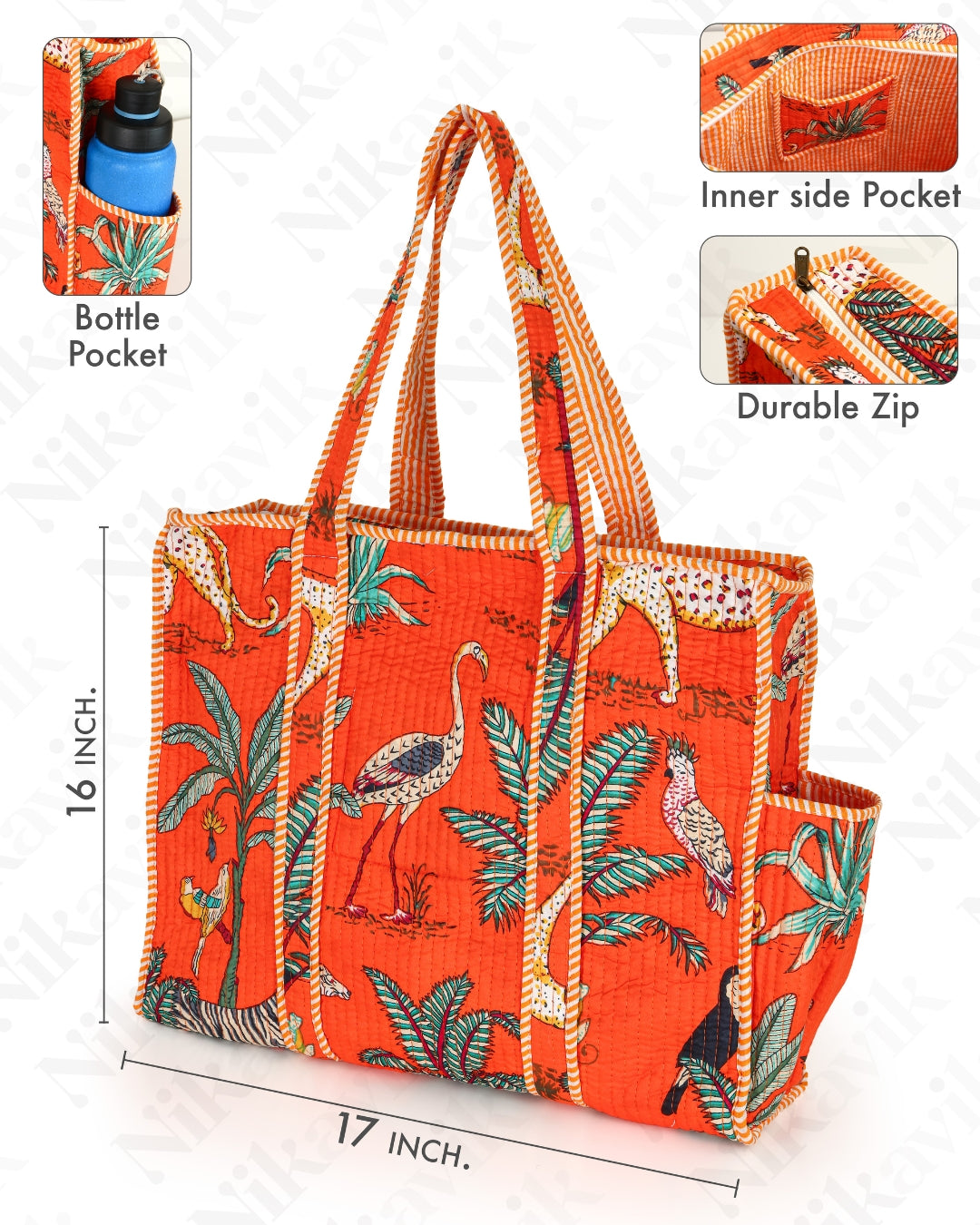 Orange Quilted Cotton Tote Bag