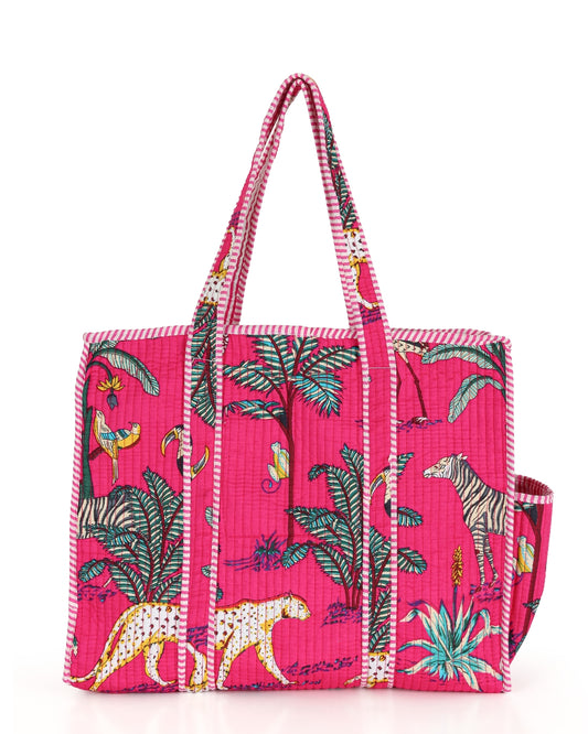 Dark Pink Quilted Cotton Tote Bag