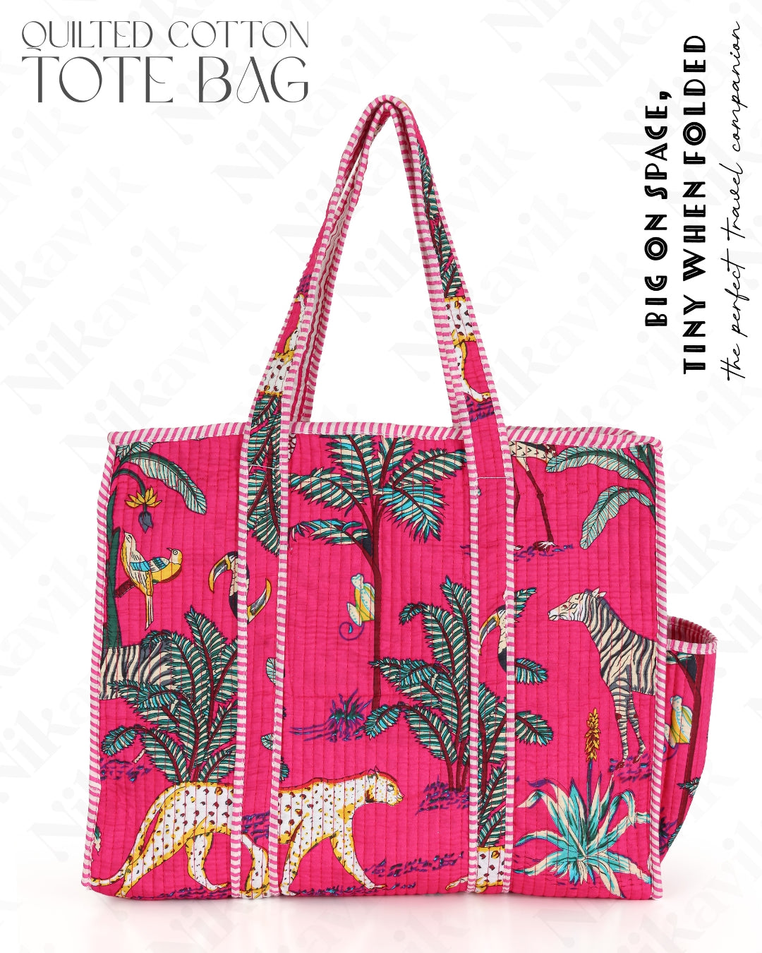 Dark Pink Quilted Cotton Tote Bag