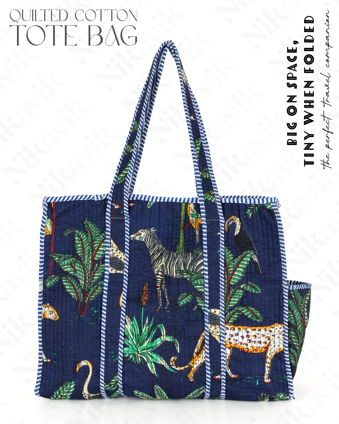 Blue Quilted Cotton Tote Bag