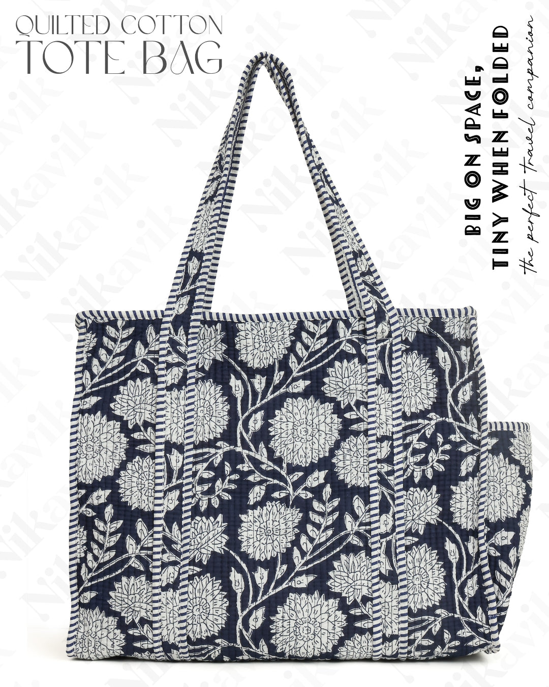 Gray Cotton Tote Bag with 3 Matching Pouches