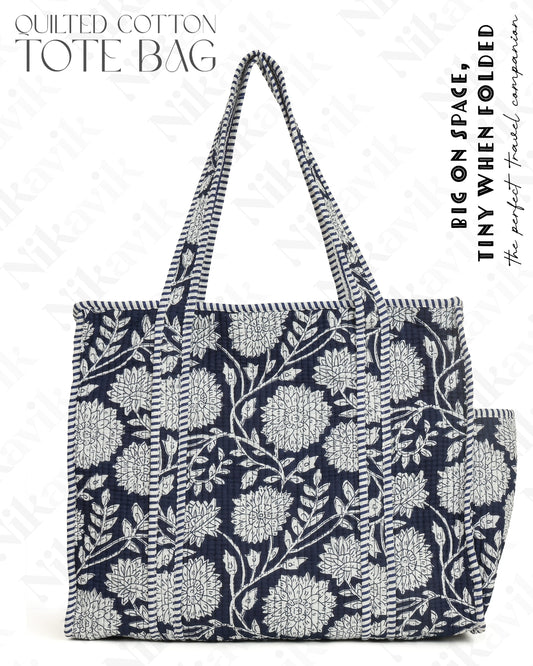 Gray Cotton Tote Bag with 3 Matching Pouches