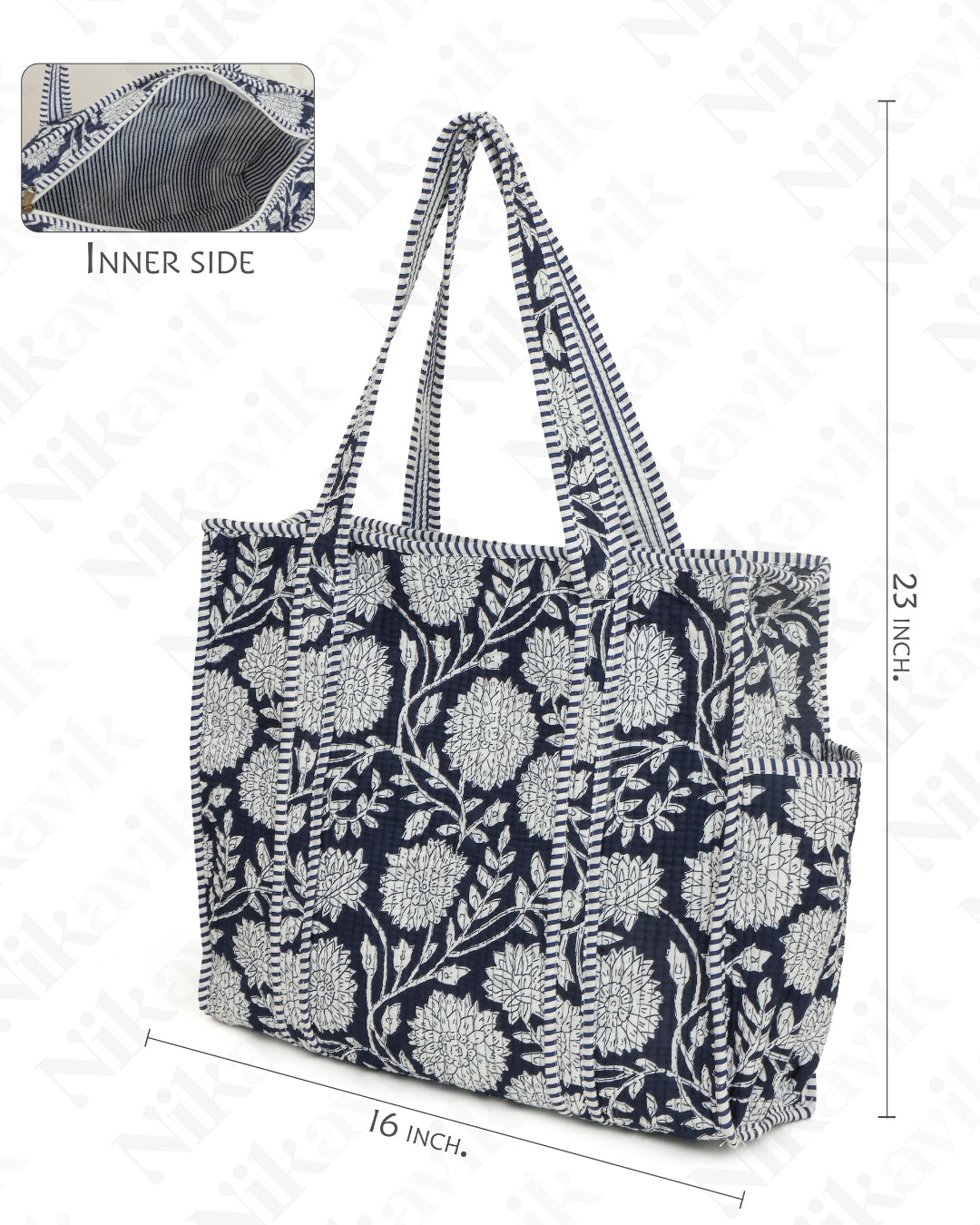 Gray Cotton Tote Bag with 3 Matching Pouches