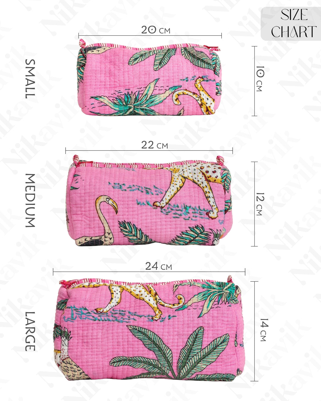 Pink Handcrafted Quilted Cotton Pouch Set – Pack of 3