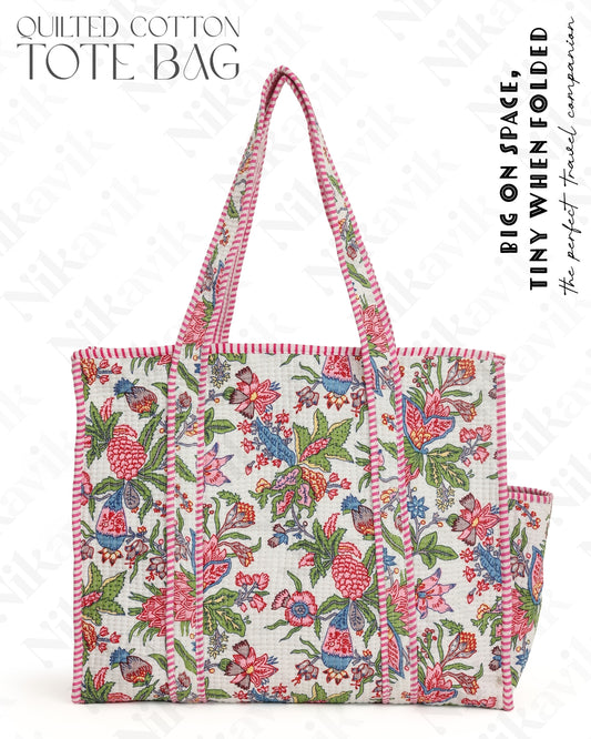Pink Cotton Tote Bag with 3 Matching Pouches