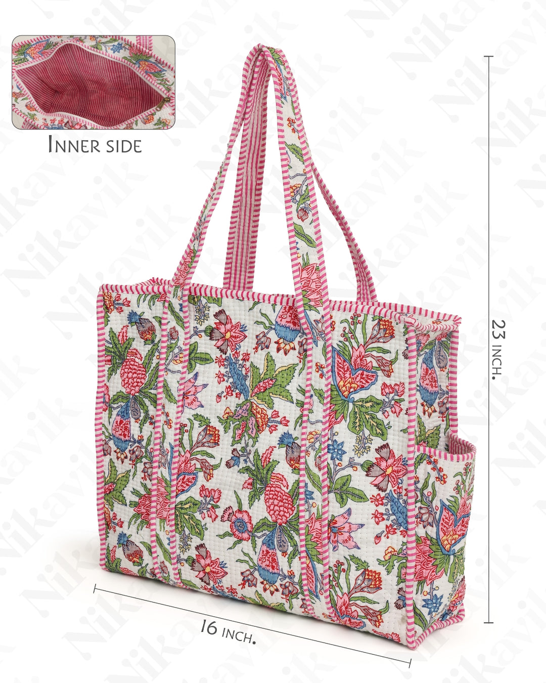 Pink Cotton Tote Bag with 3 Matching Pouches