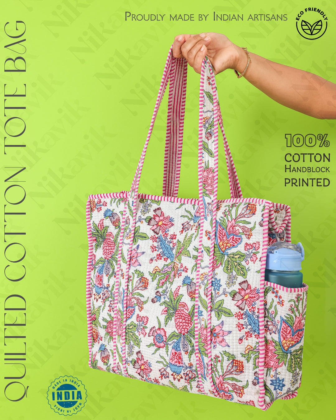 Pink Cotton Tote Bag with 3 Matching Pouches