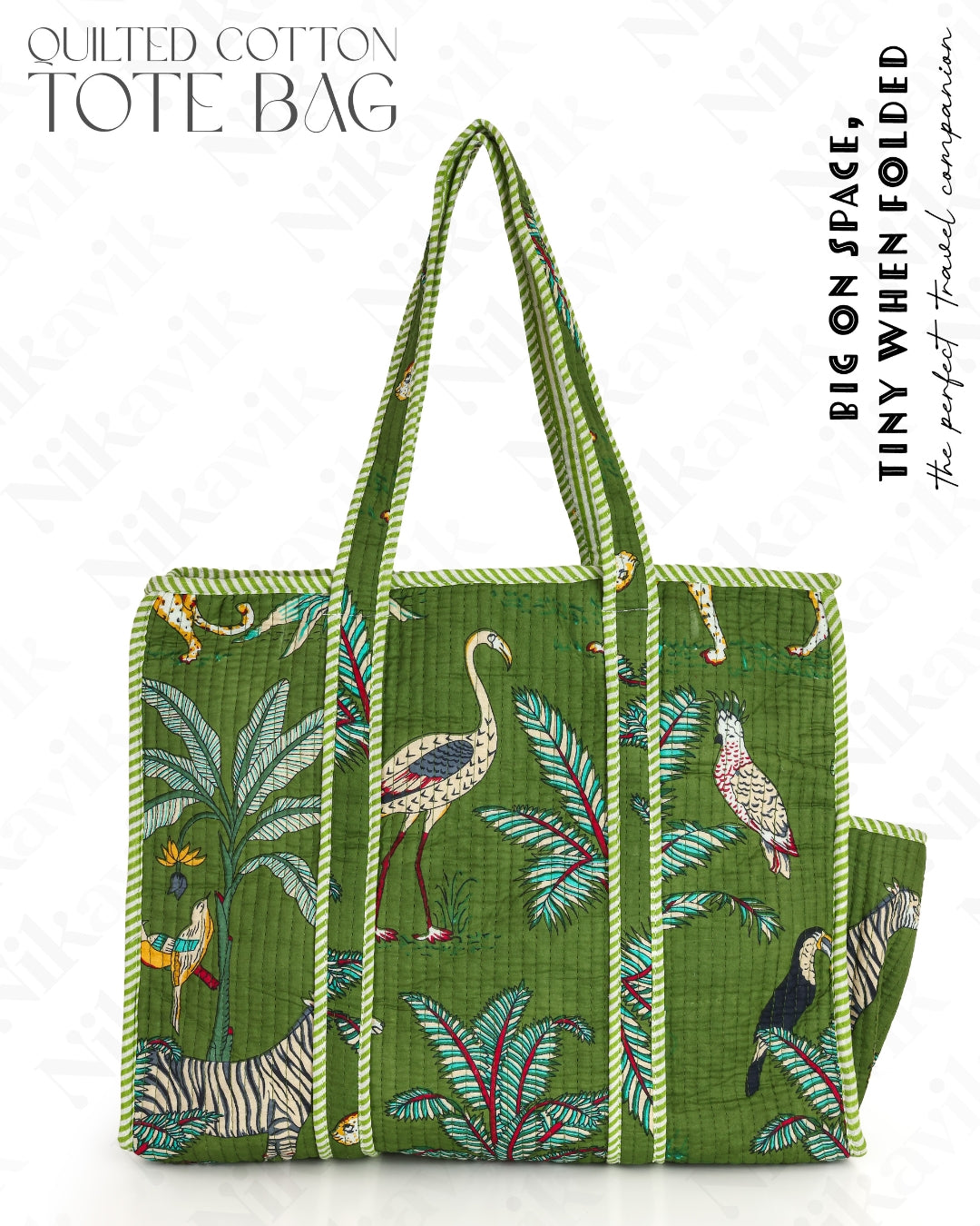 Green Quilted Cotton Tote Bag