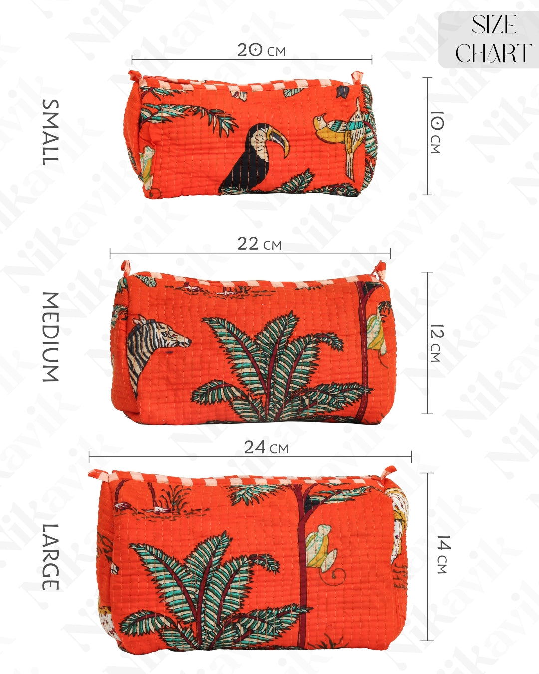 Orange Handcrafted Quilted Cotton Pouch Set – Pack of 3