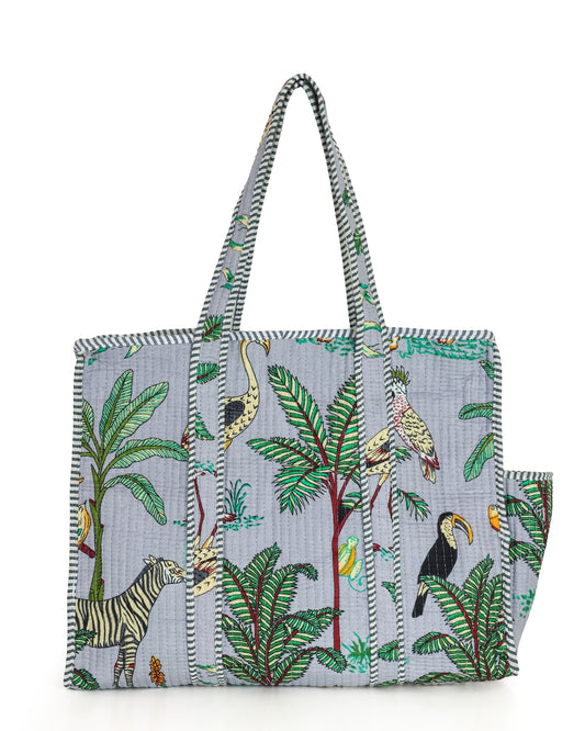 Gray Quilted Cotton Tote Bag