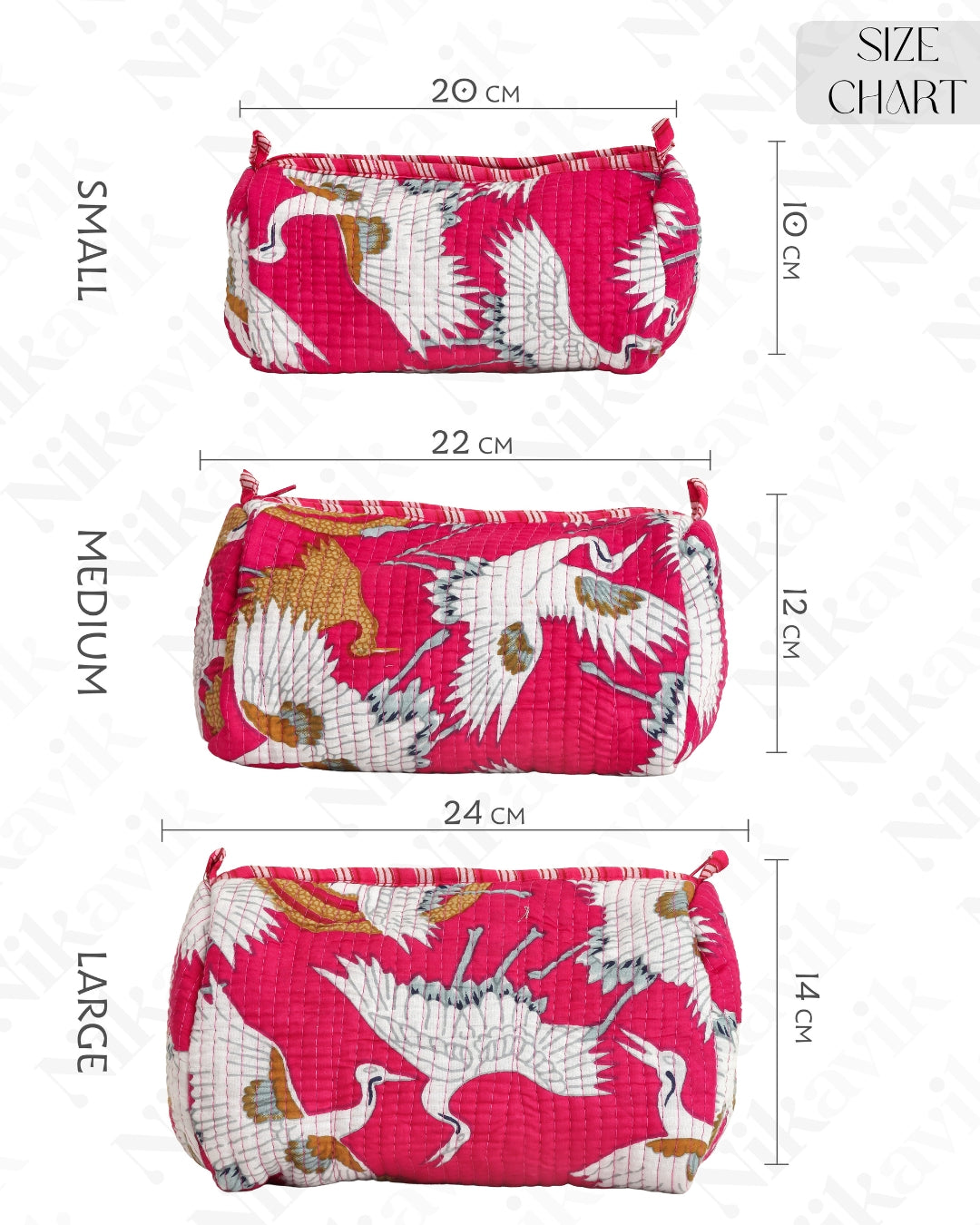 Crimson Handcrafted Quilted Cotton Pouch Set – Pack of 3