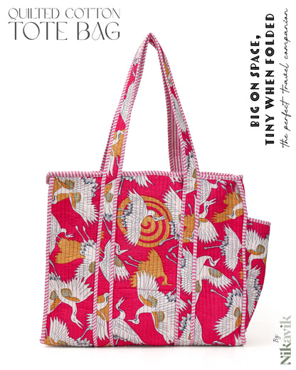 Spanish Carmine Cotton Tote Bag with 3 Matching Pouches ( Sets Of 4 )