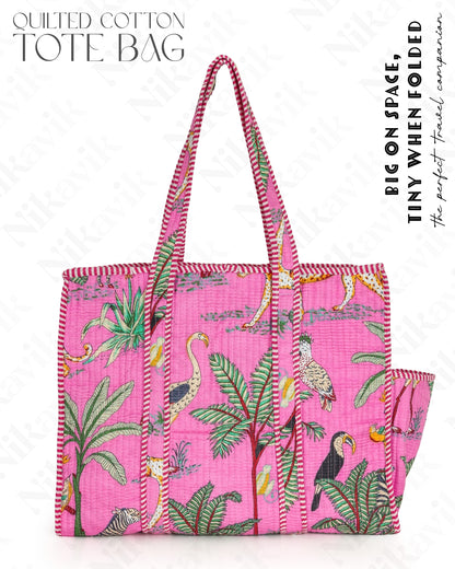Pink Quilted Cotton Tote Bag
