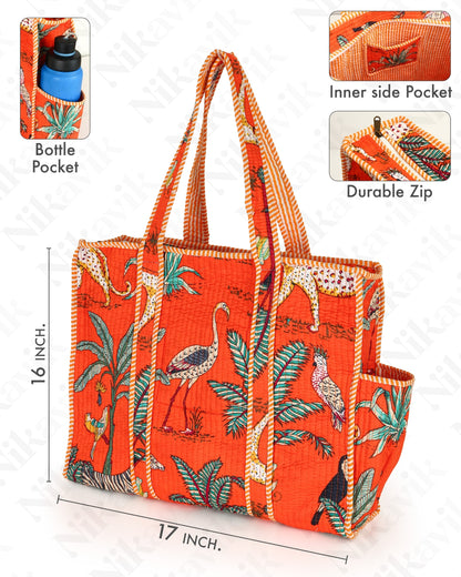 Orange Quilted Cotton Tote Bag