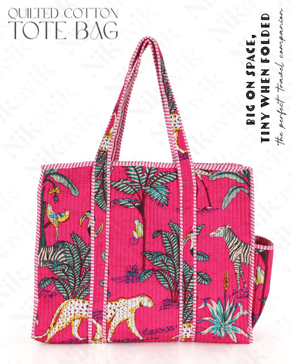 Dark Pink Quilted Cotton Tote Bag