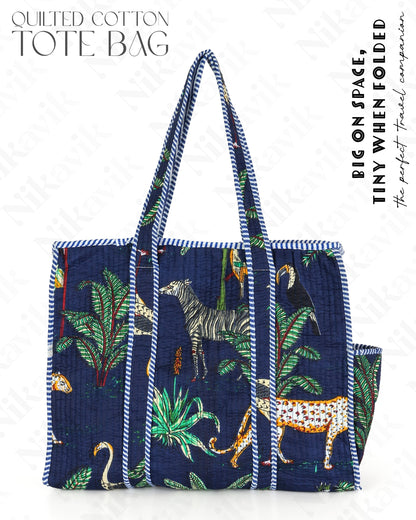 Blue Quilted Cotton Tote Bag