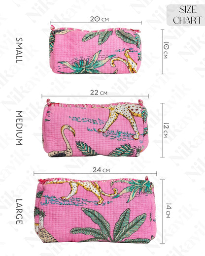 Pink Handcrafted Quilted Cotton Pouch Set – Pack of 3