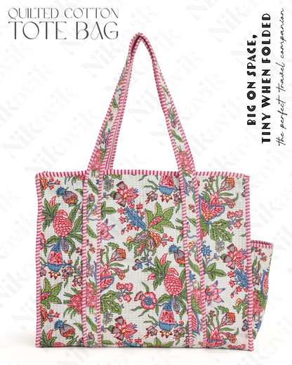 Pink Cotton Tote Bag with 3 Matching Pouches