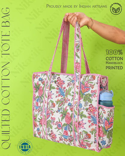 Pink Cotton Tote Bag with 3 Matching Pouches