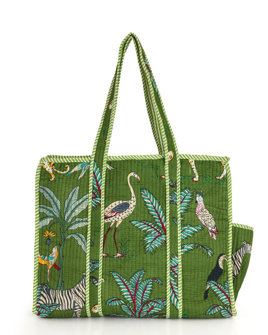 Green Quilted Cotton Tote Bag