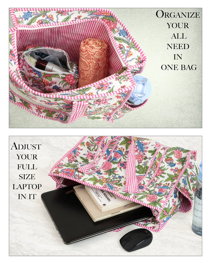 Spanish Carmine Cotton Tote Bag with 3 Matching Pouches ( Sets Of 4 )